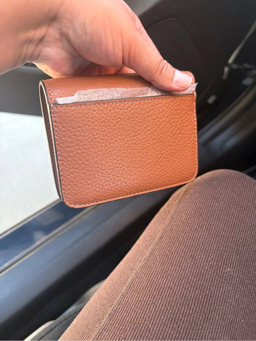 kate spade Tan Pebble Leather Card Holder with Gold Logo